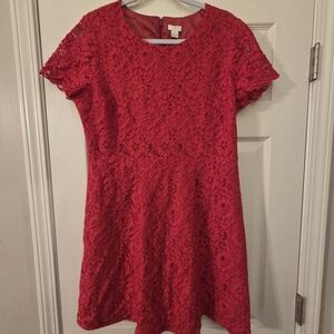 Red Lace Short Sleeve Dress